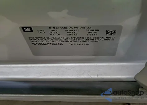 2015 Chevrolet Malibu 1Lt из США, поврежденный, VIN 1G11C5SL1FF232444